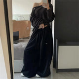 SHOPMOCHO Oversize Woman Grey Black Sweatpants Y2K Korean Streetwear Loose Casual Jogger Pants High Waist All Match Drawstring Trousers