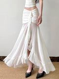 Shopmocho Rockmore Vacation Mesh See Through Long Skirts Sexy Summer Ruffle Split Pleated Wrap Skirt Elegant Fashion Women's Clothing 2025