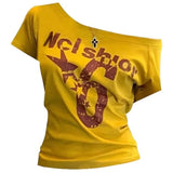Shopmocho Y2k Sport Summer Off shoulder Top Women Letter Sexy Vintage 2000s Short sleeve T shirt Lady Body Basic Crop Top Female Casual