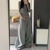 SHOPMOCHO Oversize Woman Grey Black Sweatpants Y2K Korean Streetwear Loose Casual Jogger Pants High Waist All Match Drawstring Trousers