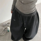 SHOPMOCHO Oversize Woman Grey Black Sweatpants Y2K Korean Streetwear Loose Casual Jogger Pants High Waist All Match Drawstring Trousers