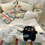 SHOPMOCHO Cartoon German Cat Towel Embroidery Sanded Autumn And Winter Bedding Four-Piece Set Quilt Cover Bed Sheet Cute Student Dormitory