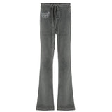 SHOPMOCHO--Rockmore Retro Rhinestone Flare Pants Velvet Drawstring Casual Trouser Streetwear Cute Bottoms Y2K Aesthetic 2000s Women's Pants