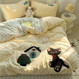 SHOPMOCHO Cartoon German Cat Towel Embroidery Sanded Autumn And Winter Bedding Four-Piece Set Quilt Cover Bed Sheet Cute Student Dormitory