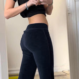 SHOPMOCHO--Rockmore Retro Rhinestone Flare Pants Velvet Drawstring Casual Trouser Streetwear Cute Bottoms Y2K Aesthetic 2000s Women's Pants
