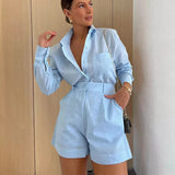Shopmocho Women Long Sleeve 2 Pieces Sets Casual Simple Button Pockets Short Pant with Shirts Tops 2025 Summer Fashion Suit Female Outfits