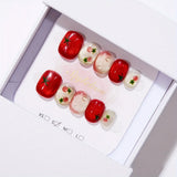 SHOPMOCHO 10pcs Festive Red Oval Short Press-On Nails with Cute Tomato Design Glossy Finish Holiday Nail Art Set for Women and Girls Wear
