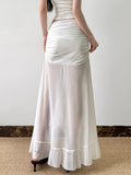 Shopmocho Rockmore Vacation Mesh See Through Long Skirts Sexy Summer Ruffle Split Pleated Wrap Skirt Elegant Fashion Women's Clothing 2025