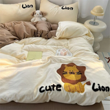 SHOPMOCHO Cartoon German Cat Towel Embroidery Sanded Autumn And Winter Bedding Four-Piece Set Quilt Cover Bed Sheet Cute Student Dormitory