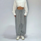 SHOPMOCHO Oversize Woman Grey Black Sweatpants Y2K Korean Streetwear Loose Casual Jogger Pants High Waist All Match Drawstring Trousers