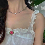 SHOPMOCHO Silver Color Irregualr Choker Necklace for Women Love Heart Crystal  Clavicle Chain Necklace Wholesale Jewelry