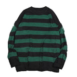 SHOPMOCHO Black Stripe Sweaters Destroyed Ripped Sweater Men Pullover Hole Knit Jumpers Men Oversized Sweatshirt Harajuku Long Sleeve Tops