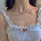 SHOPMOCHO Silver Color Irregualr Choker Necklace for Women Love Heart Crystal  Clavicle Chain Necklace Wholesale Jewelry