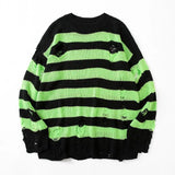 SHOPMOCHO Black Stripe Sweaters Destroyed Ripped Sweater Men Pullover Hole Knit Jumpers Men Oversized Sweatshirt Harajuku Long Sleeve Tops