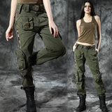 SHOPMOCHO Outdoor Multi Pocket  Long Pants Wear Resistant Pure Cotton Fabric Hiking Camping Climbing Women Loose Straight Trousers