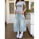 SHOPMOCHO 2025 Summer Sexy Vintage Style Harajuku Blue Jeans Women's Y2K Punk Street Baggy Denim Trouser Casual Mop Calf Length Pants