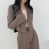 SHOPMOCHO Korean OL Short Suits Sets Women Casual Loose Crop Blazers Jackets Conjunto New High Waist Wide Leg Pants Ensemble Offcie Outfit
