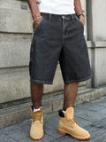SHOPMOCHO Men's Summer Black-Grey Loose Baggy Denim Shorts