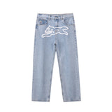 SHOPMOCHO 2026 Classic Printed Men Straight Denim Pants Loose Fit YKK Zipper Casual Denim Jeans Pants Trousers