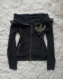 SHOPMOCHO Y2K Retro Zipper Hoodies Women Harajuku Sexy Slim Fit Sweatshirt Autumn Skull Graphic Embroidery Hooded Jacket Gothic Clothing