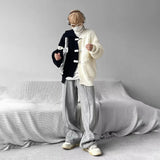 SHOPMOCHO Sweater Men Y2k Splicing Button Knitted Jacket Niche Streetwear Soft Knitwear Autumn Personality Youthful Casual Mens Clothing