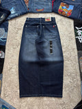 SHOPMOCHO New Retro Blue Gothic Fashion Washed Old Casual Jeans Men Y2K Streetwear Vintage Popular High Waist Baggy Wide-leg Pants