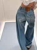 SHOPMOCHO Gradient Spring 2025 Blue Jeans Women Y2K Vintage High Waisted Jeans Straight Streetwear Loose Large Wide Leg Denim Pants