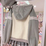 Shopmocho Japan Subculture Hooded Sweatshirt Women Single Breasted Long Sleeve Patchwork Coat Preppy Style Sweet Fall Casual Outwear