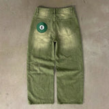 SHOPMOCHO Y2K Street Matcha Denim Jeans Pocket Green 6 Ball Embroidery Denim Pants London High Street Trend Streetwear Unisex Baggy Jeans