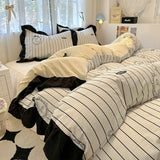 Shopmocho 1.5/1.8 Korean Style 100% Cotton Fitted Sheet Sets with Lace Flower Print Bedding Set for Seasons Home Bedclothes for Adult Kids
