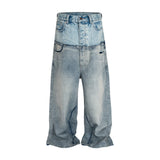 SHOPMOCHO CUT-UP Double-layer Double Waist Patchwork Baggy Jeans for Men and Women Straight Casual Loose Denim Trousers Oversized