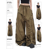 SHOPMOCHO American street quick drying retro military green work pants irregular design fake two-piece drawstring pleated casual pants