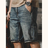 SHOPMOCHO Men's denim shorts with summer frayed elastic men's casual pants slim-fit European-style shorts tight and worn-out men's pants