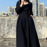 Shopmocho Early Autumn Long Dress Elegant French Hepburn Style Slimming Black Long Sleeve Women's Dress New Hot Sale Of The Season Fashion