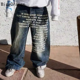 SHOPMOCHO 2025 American Fashion Jeans Letter Printing Pattern High Street Casual Wide Legs Y2K Men's Retro Gothic Trendy Casual Pants