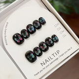 SHOPMOCHO 10Pcs Handmade Nude Color Press On Nails Sparkling Cat-Eye Cherry Star Marine Elements Sequins Cute Girlish Nail Suitable Summer