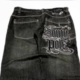SHOPMOCHO American Y2K Street Trend Letter Embroidered Loose Jeans Men Harajuku New Hip Hop Oversized Wide-leg Pants Unisex Mopping Jeans