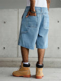 SHOPMOCHO Men's Light Blue Wide-Leg Utility Denim Shorts for Summer