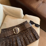 SHOPMOCHO Sexy Leopard Print High Waist Anti-light Pleated Skirt Y2k Spice Girl Short Skirt