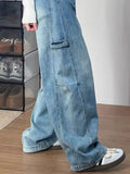 Shopmocho Women' Curved Straight Wide Leg Light Blue Jeans Young Girl Denim Trousers Vintage Street Style Bottoms Female High Waisted Pant