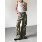 SHOPMOCHO Men's Jeans Washed Ripped Denim Pants Summer Straight Leg Distressed Hip Hop Streetwear Man Pants Vintage Baggy Retro