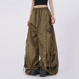 SHOPMOCHO American street quick drying retro military green work pants irregular design fake two-piece drawstring pleated casual pants