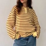 Shopmocho y2k Vintage Rib Knitted Striped Collared Sweater Loose Long Sleeve Pullover Knit Tops Casual Winter Autumn 2025 Sweatirt Clothes