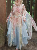 SHOPMOCHO Pink Butterfly Theme Exotic Dunhuang Feitian Hanfu Female Western Ethnic Style Heavy Embroidery Fairy Suit Role-playing Costume