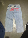 SHOPMOCHO 2026 Classic Printed Men Straight Denim Pants Loose Fit YKK Zipper Casual Denim Jeans Pants Trousers