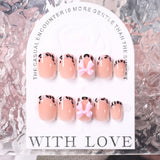 Shopmocho 24Pcs Gold Ripple Brown Flowers False Nails with Rhinestones Pearl Design Wearable Almond False Nails Full Cover Press on Nails