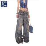 Shopmocho New 3D Chain Old Jeans Men American Tie-Dye Splash-Ink Hip Hop Pants High Street Y2K Punk Graffiti Hip Hop Couple Straight Pants