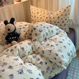 SHOPMOCHO Bedding Set Double Layered Yarn INS Girls Mushroom Soft Washed Cotton Bed Sheet Queen King Size Duvet Set Pillowcase Bed Sheet