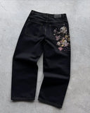 SHOPMOCHO Leopard print hem jeans 2000s American casual jeans high waist straight wide leg jeans Harajuku retro women's clothing