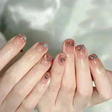 Shopmocho 24pcs Detachable Short Press on Nails Y2k rhinestone False Nails with Glue Ballet Sweet Cool Girls Artificial False Nails Tips